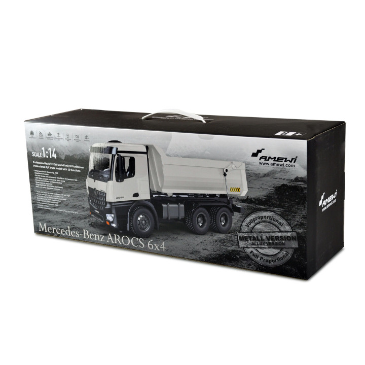 Mercedes truck tipper PRO kovový, 1:10, RTR, 2,4 GHz, biely