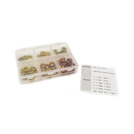 4mm sada podložek zlaté (6mm/8mm/10mm/12mm/14mm) plus M4 Matky v plastovém boxu
