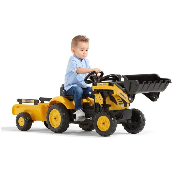 FALK - Šlapací traktor Komatsu Pedal backhoe s vlečkou a nakladačem