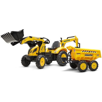 FALK - Šlapací traktor Komatsu s bagrem a Maxi vlečkou