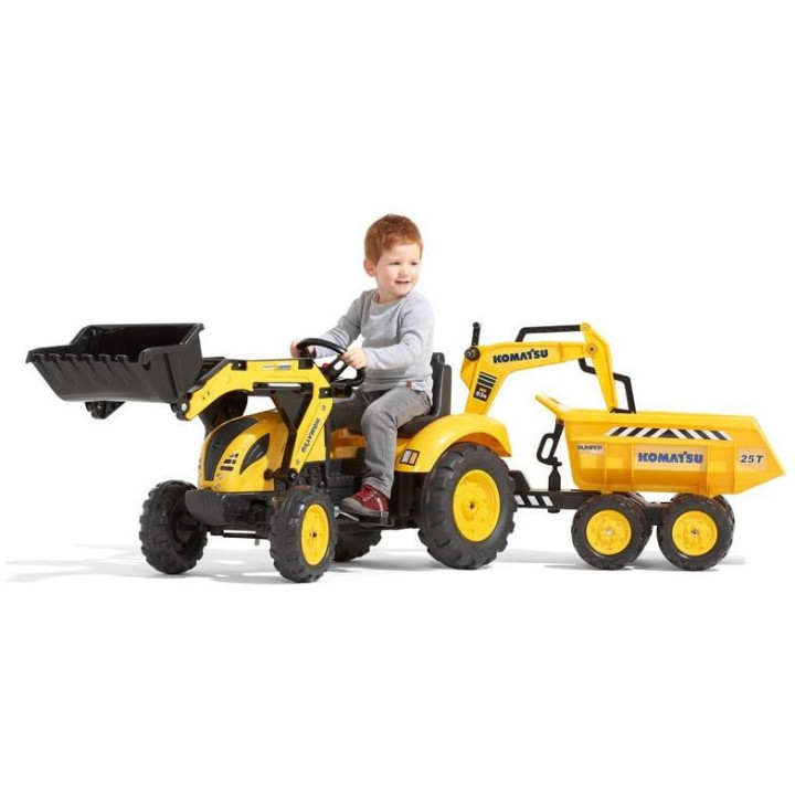 FALK - Šlapací traktor Komatsu s bagrem a Maxi vlečkou