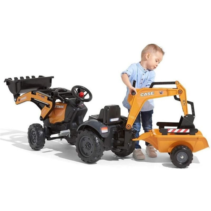 FALK - Šlapací traktor Case IH Beckhoe s nakladačem, rypadlem a vlečkou