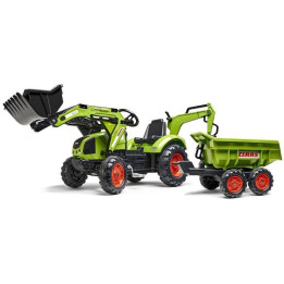 FALK - Šlapací traktor Claas Backhoe s nakladačem, rypadlem a Maxi vlečkou