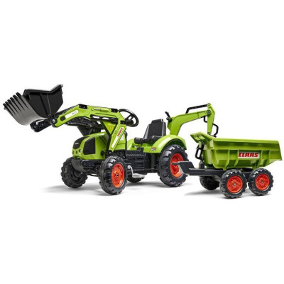 FALK - Šlapací traktor Claas Backhoe s nakladačem, rypadlem a Maxi vlečkou