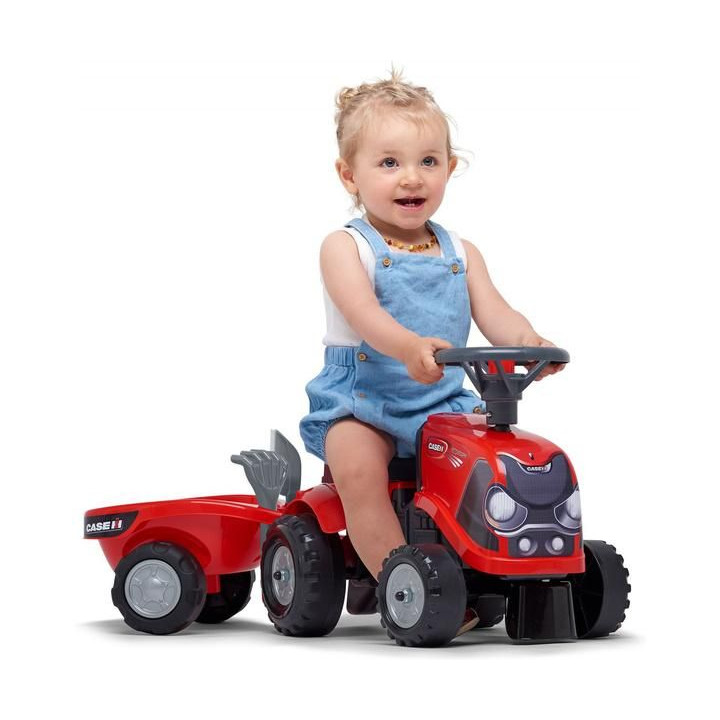 FALK - Dětské odrážedlo Baby Case IH s vlečkou, lopatkou a hrabičkami