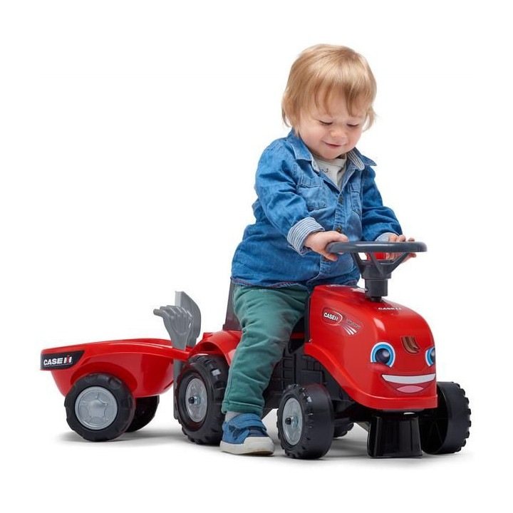 FALK - Dětské odrážedlo Baby Case IH s vlečkou, lopatkou a hrabičkami