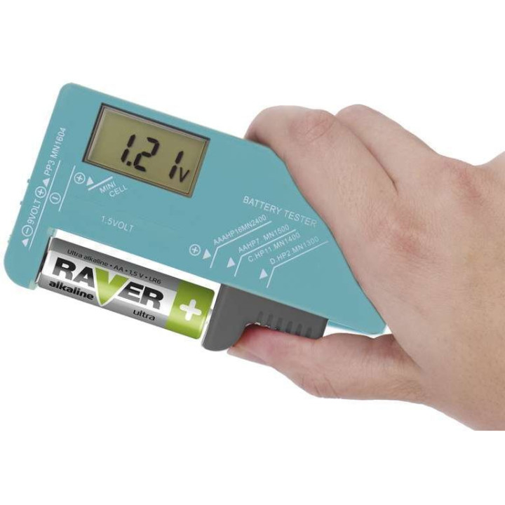  Univerzálny tester batérií ­ (AA, AAA, C, D, 9V, gombíkových)