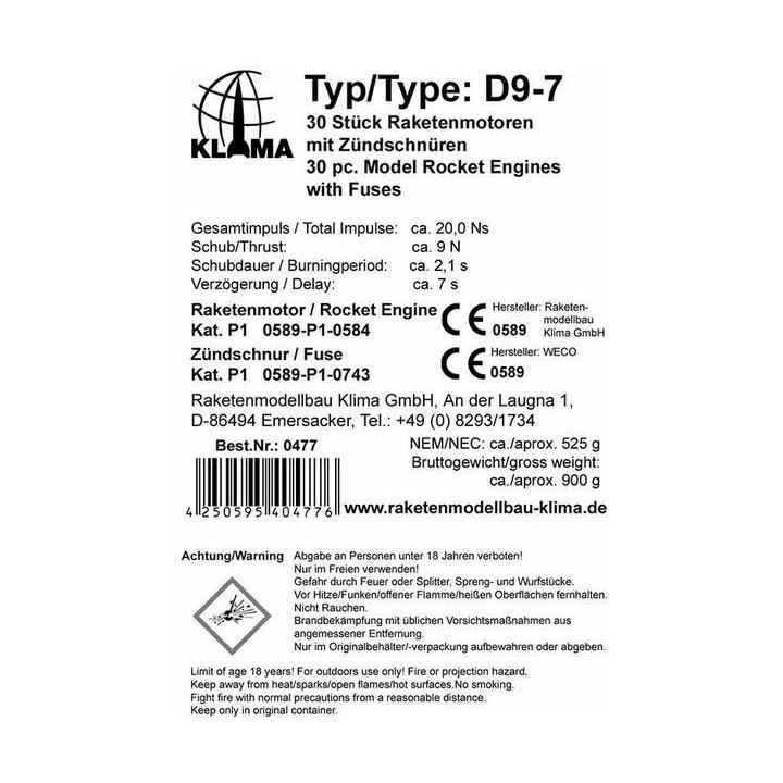 Klima raketový motor D9-7 (30ks)