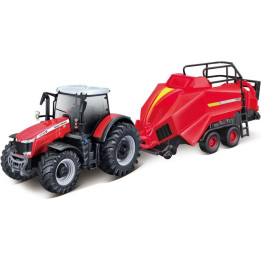 Bburago Massey Ferguson 8740S + Baler Lifter Rood