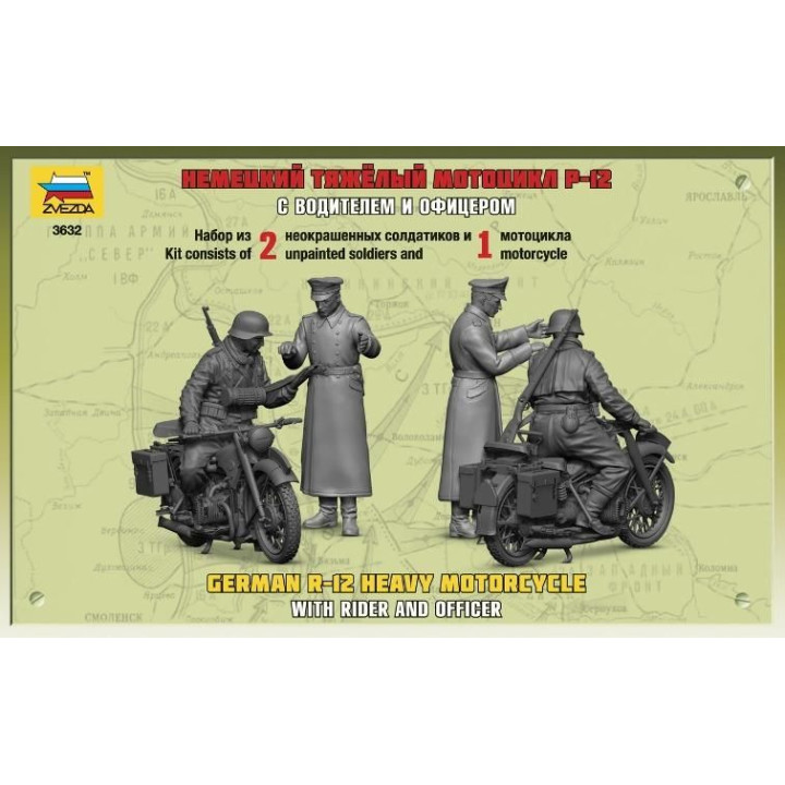 Model Kit military 3632 - German R-12 Heavy Motorcycle with Rider (1:35)