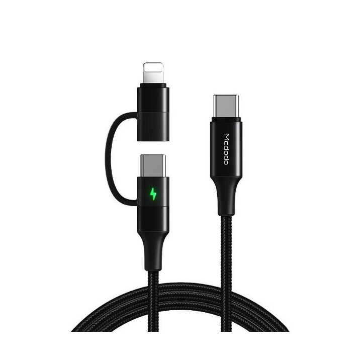 60W PD 2in1 Nylon Cable Type-C to Type-C + Lightning