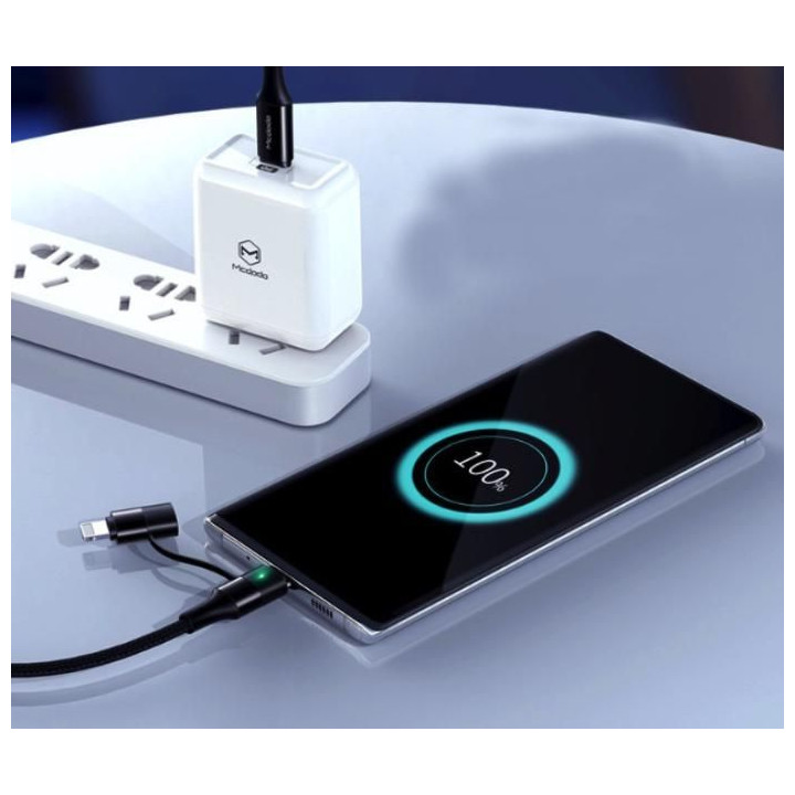 60W PD 2in1 Nylon Cable Type-C to Type-C + Lightning