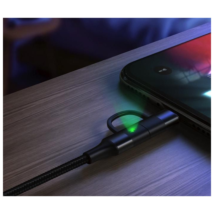 60W PD 2in1 Nylon Cable Type-C to Type-C + Lightning