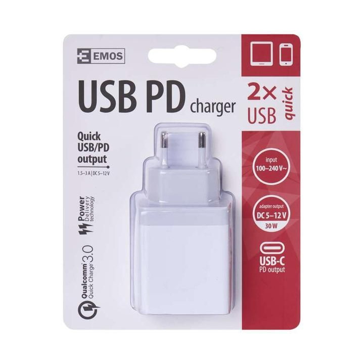 Síťový univerzální USB adaptér (zdroj) QC3.0 + PD 30W