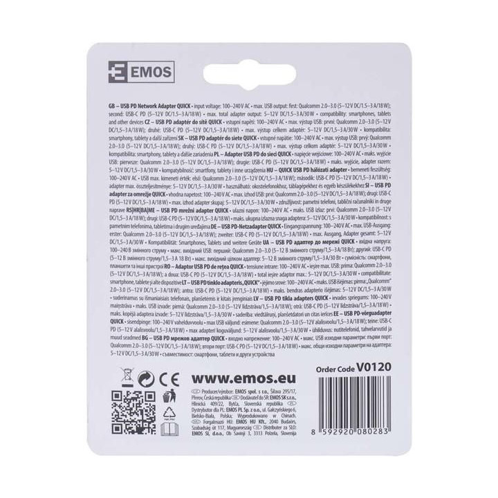 Síťový univerzální USB adaptér (zdroj) QC3.0 + PD 30W
