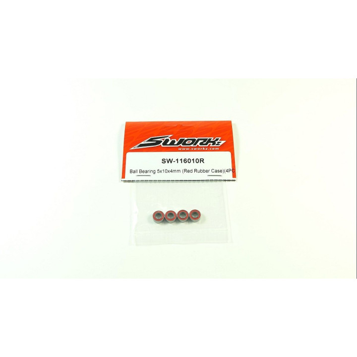 SWORKz kuličkové ložiska s červenou gum. prachovkou 5x10x4mm, 4 ks.
