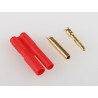 Silový zlacený konektor 2,0 mm s pružinovým kolíčkem se zatížitelností max. 30A (dlouhodobě 15A). Pro kabely o průřezu max. 1,3 mm2 (16AWG). Přechodový odpor 1,20 mOhm, max. 500 V. Balení 1 pár kolíček/dutinka s plastovým pouzdrem.
