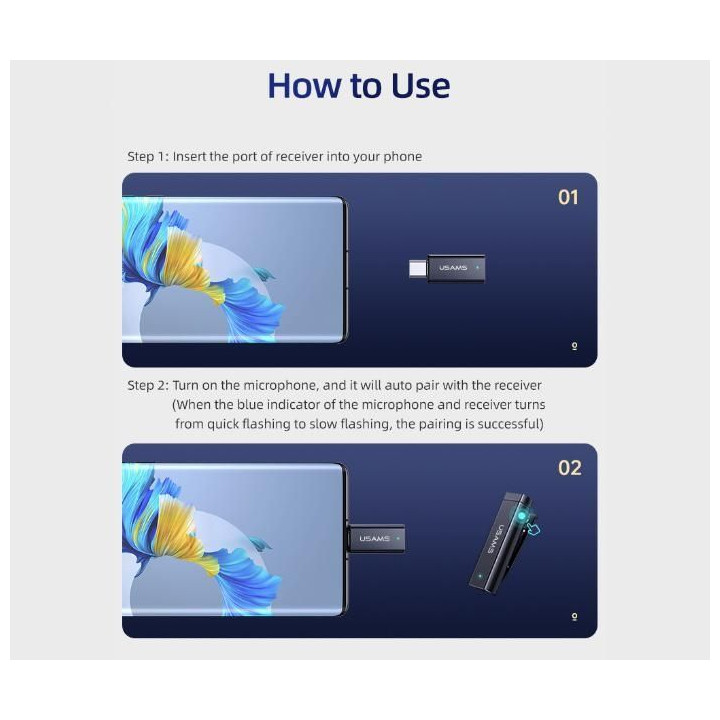 Bezdrátový klopový mikrofon 2,4G Dual-MIC ENC s redukcí šumu (univerzální s Aku)