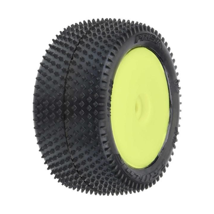 Pro-Line kolo 1:18, pneu Prism Carpet zadní, disk H8 žlutý (2) (Losi Mini-B)