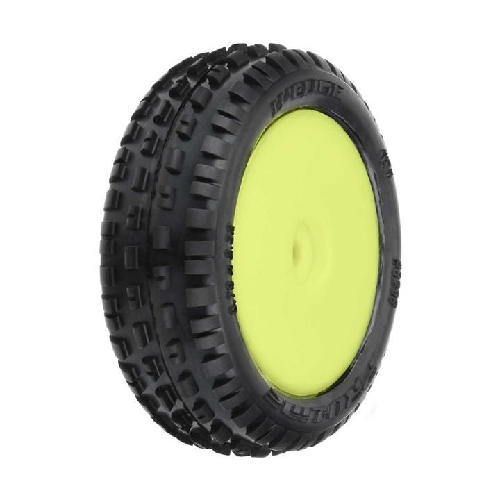 Pro-Line kolo 1:18, pneu Wedge Carpet přední, disk H8 žlutý (2) (Losi Mini-B)