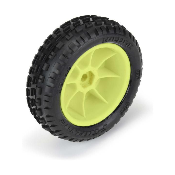 Pro-Line kolo 1:18, pneu Wedge Carpet přední, disk H8 žlutý (2) (Losi Mini-B)