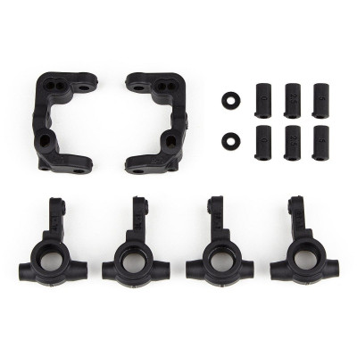 RC10B6.4 -1mm plastové náboje kol a přední držáky nábojů řízení včetně vložek, 2+2+2 ks.