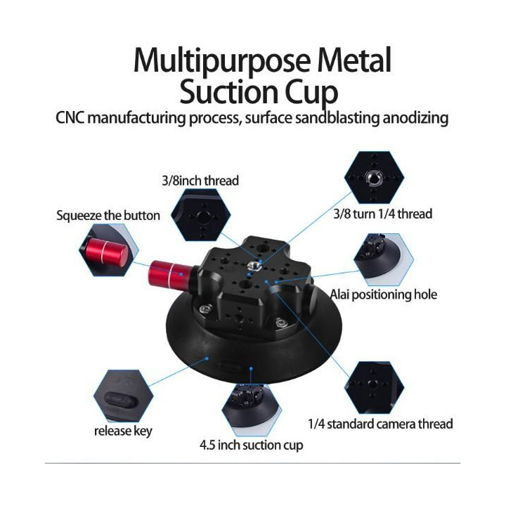 CNC Quick Release Vehicle Suction Mount (4.5inch) Black