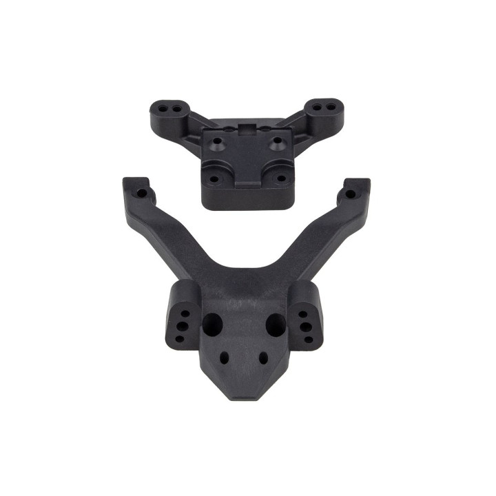 RC10B6.4 FT přední plastová část včetně držáku parohů tlumičů, Carbon
