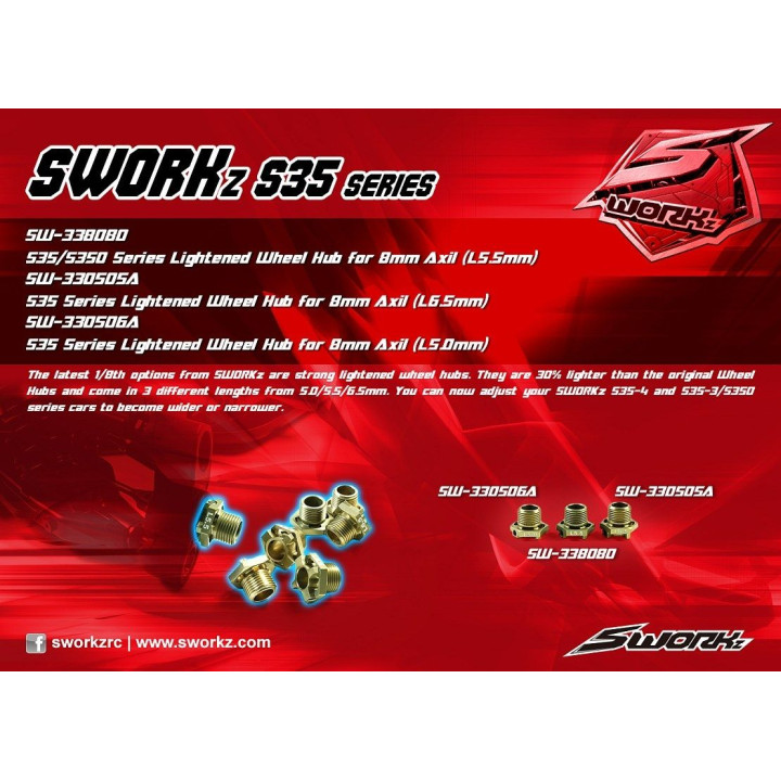 SWORKz Light/odlehčený hliníkový unašeč kol 5,0mm, EVO pro 8mm osu, 2 ks.