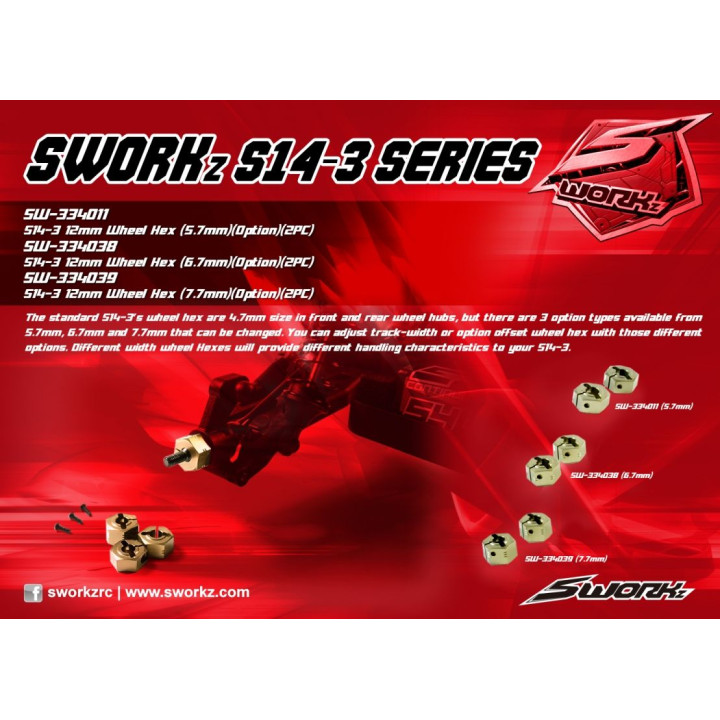 SWORKz S14-3 12mm hliníkové unašeče 5,7mm, tuning, 2 ks.