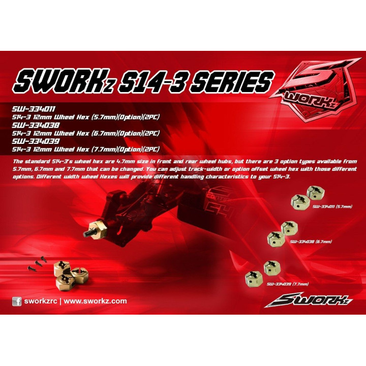 SWORKz S14-3 12mm hliníkové unašeče kol, 6,7mm, 2 ks.