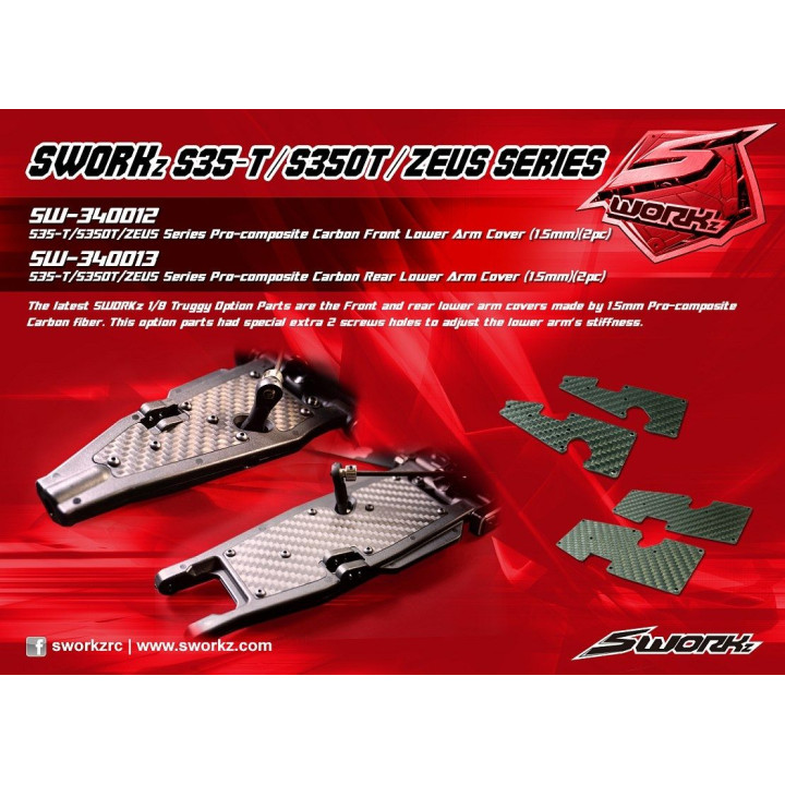 SWORKz uhlíková vzpěra spodní zadního ramena, 1,5mm, včetně šroubů, 2 ks