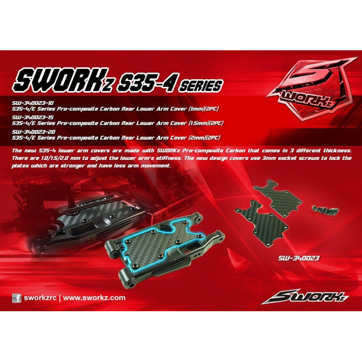 SWORKz uhlíková vzpěra spodní zadního ramena, 1,0mm, včetně šroubů, 2 ks.