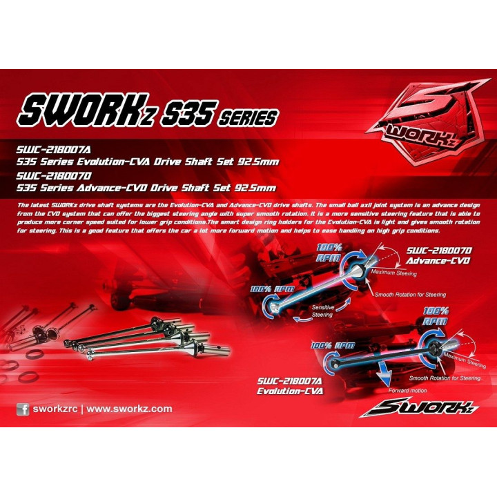 SWORKz Advance CVA pohonná poloosa 92,5mm, 1 ks.