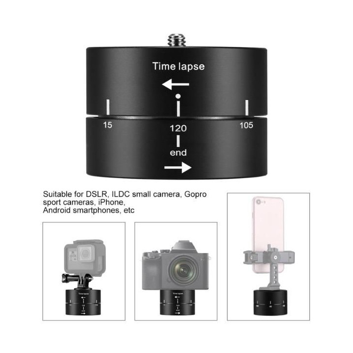 360 Degree-Rotation Adapter with 120 Minutes Time-Lapse for Action Cameras