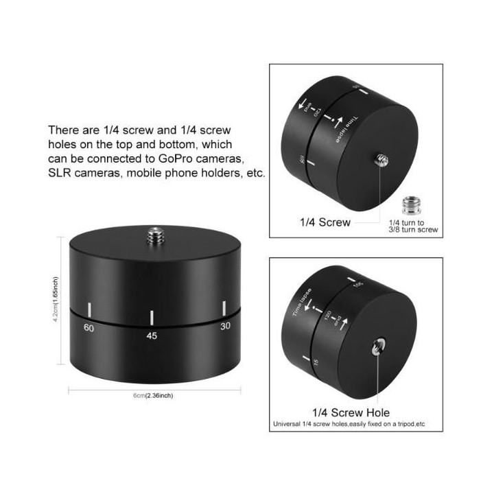 360 Degree-Rotation Adapter with 120 Minutes Time-Lapse for Action Cameras