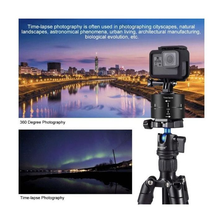 360 Degree-Rotation Adapter with 120 Minutes Time-Lapse for Action Cameras