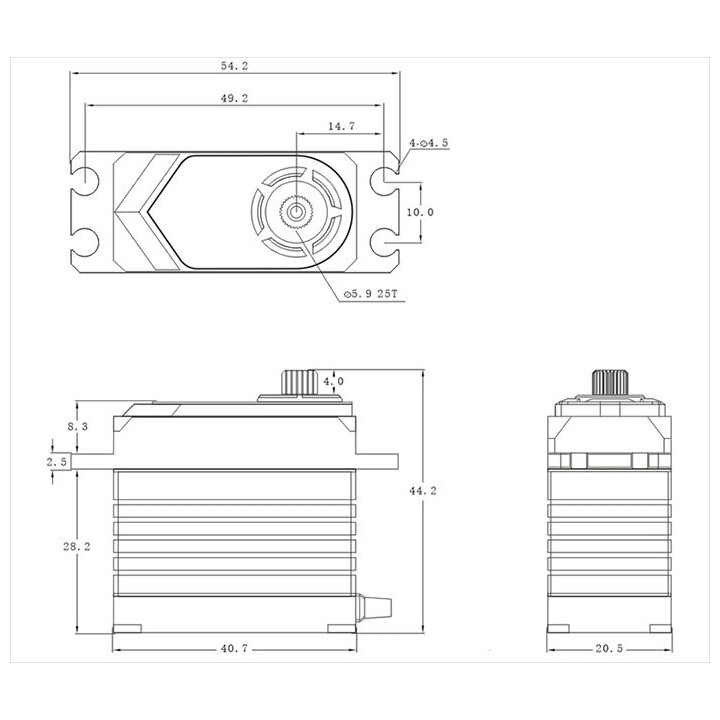 T75 HiVOLT BRUSHLESS Digital servo (70 kg-0,12s/60°)