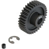 Arrma ocelový pastorek 35 zubů, modul M1, otvor Safe-D8. Otvor ve tvaru 'D' odpovídá profilu hřídele motoru s hřídelí 8mm a drážkou, proto se nemůže pastorek na hřídeli protočit. Stavěcí šroub - M4 x 4mm, segrovka 6mm. Precizně vyrobený široký profil zubu pro hladký chod.