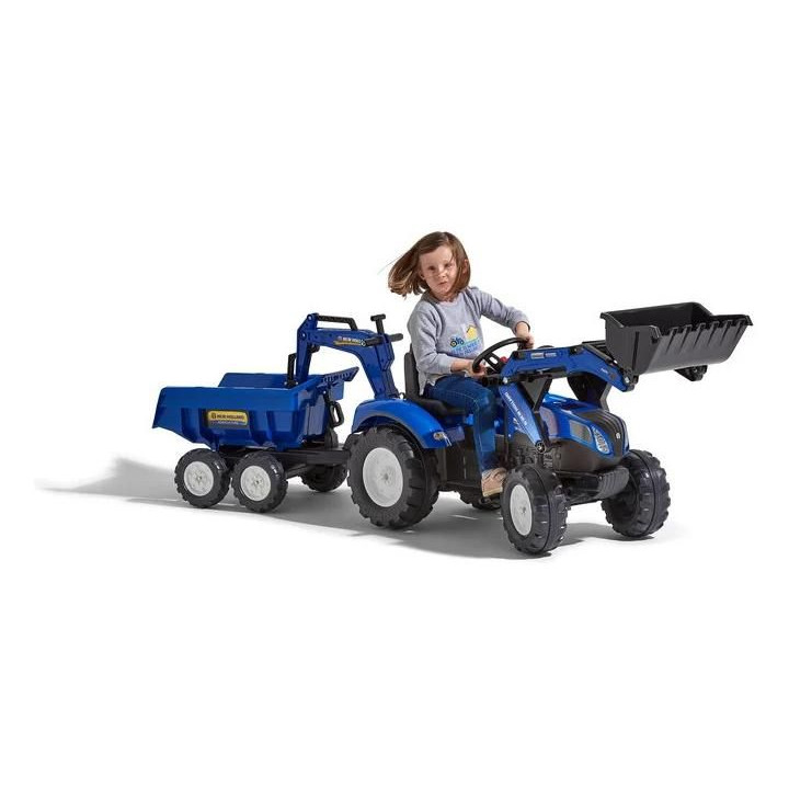 FALK - Šlapací traktor New Holland T8 s nakladačem, rypadlem a maxi vlečkou