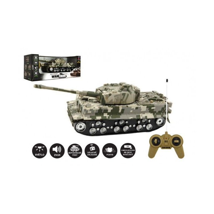 Tank RC TIGER I plast 25cm na batĂ©rie so zvukom sa svetlom v krabici 34x14x14cm