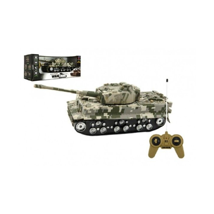 Tank RC TIGER I plast 25cm na batĂ©rie so zvukom sa svetlom v krabici 34x14x14cm