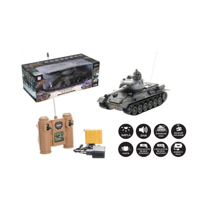 Tank RC plast 33cm T-34 27MHz na batérie + dobíjacie pack so zvukom a svetlom