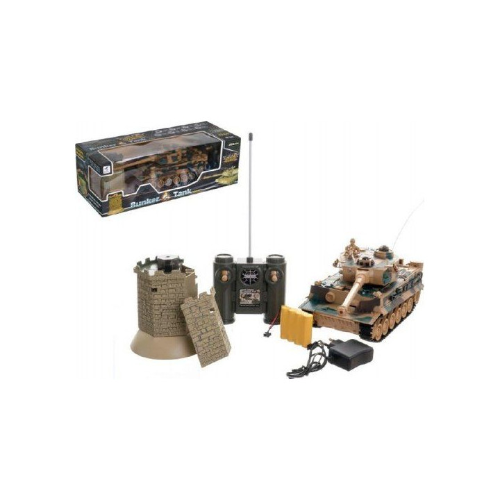 Tank RC 35cm+bunker na bat. plast s dobíjacím packom so zvukom sa svetlom 40MHz v krabici