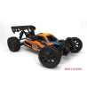 Model buggy v měřítku 1:10 s pohonem všech kol 4x4, poháněný stejnosměrným motorem vč. RC volantové soupravy 2,4 GHz. Voděodolný regulátor 60A, přijímač a 15kg servo. Bez pohonného akumulátoru a nabíječe. Oranžová karoserie.