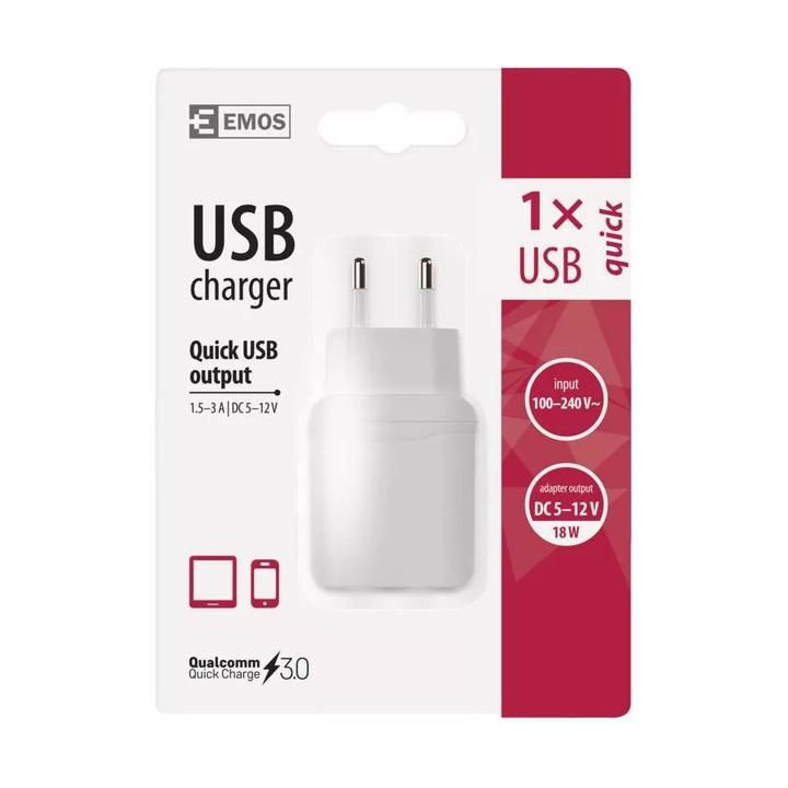 Síťový univerzální USB adaptér (zdroj) QC3.0 3A 18W