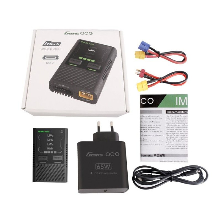 Gens Ace IMARS mini G-Tech USB-C 2-4S 60W RC Battery Charger with Power Supply