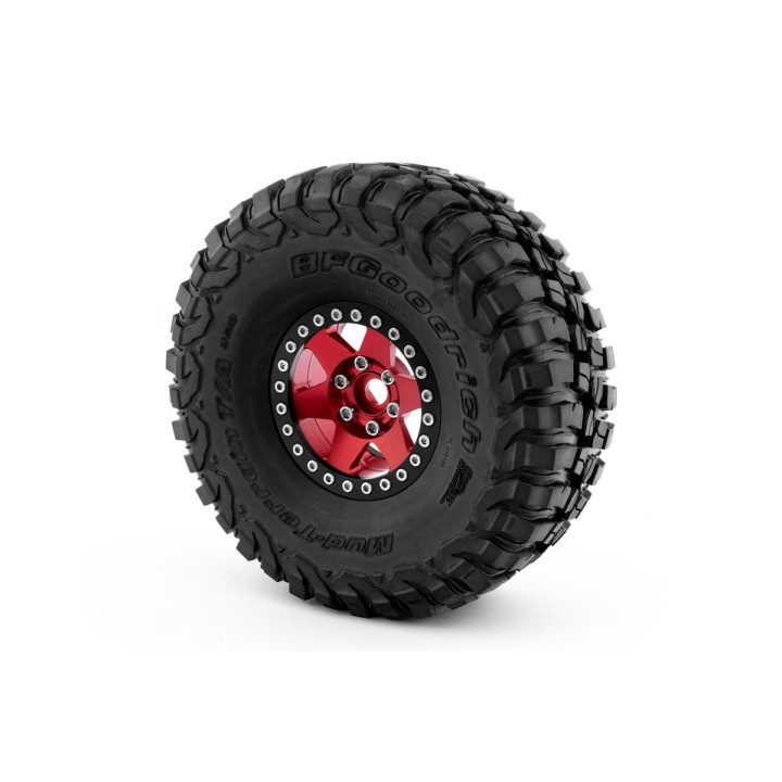 1.9'' Hliníkové beadlock disky šestipaprskové pro 1/10 crawler/expedice červené - 2 ks