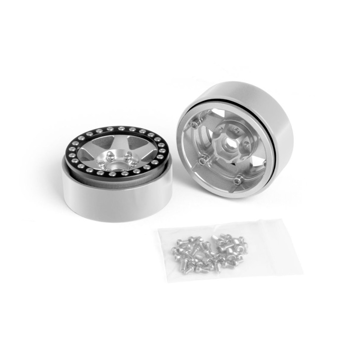 1.9'' Hliníkové beadlock disky šestipaprskové pro 1/10 crawler/expedice stříbrné - 2 ks