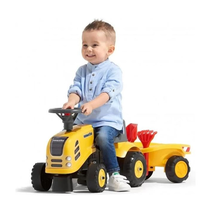 FALK - Dětské odrážedlo Baby Komatsu s vlečkou, lopatkou a hrabičkami
